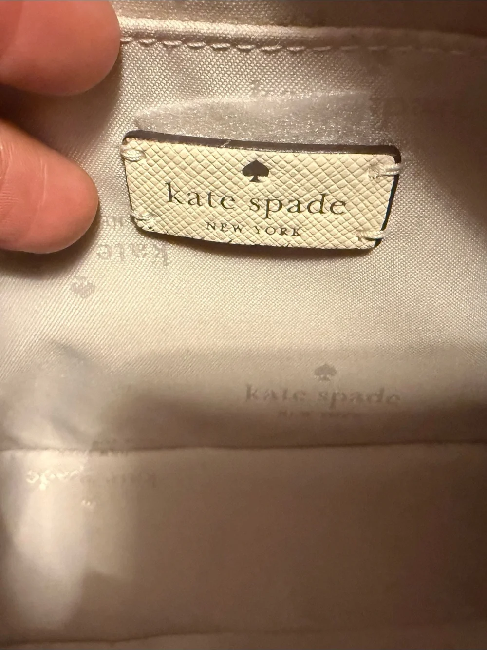 kate spade Cream Saffiano Leather Crossbody with Silver Glitter Trim